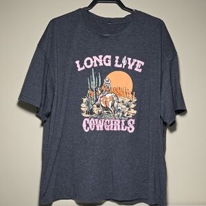SHEIN Dark Gray 'Long Live Cowgirls' Oversized Graphic Tee